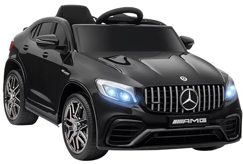 HOMCOM Macchina Elettrica per Bambini 12V Mercedes-Benz AMG GLC63S COUPE, Auto Elettrica per Bambini 3-5 Anni, Velocità 3-5km/h, con Cintura di Sicurezza, Telecomando e USB per Musica MP3, Nero