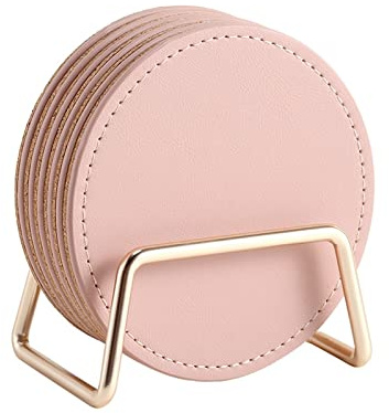 Coasters,Diamond art kits adults,Homeware,Luoqun Store Leather Dining Table Bowl Mats Coasters With Stands Desk Top Storage Trays Leather Cork Mats Dining Table Organizers Home Decor (Color : Pink) (