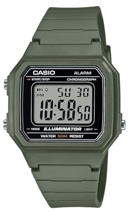 Casio W217H-3AV Series | Men’s Digital Watch | Green | 50M WR | Resin Band | LED Backlight | 1/100 SEC Stopwatch | Daily Alarm | Auto Calendar | 12/24 HR Format | Chronograph | 7 Year Battery