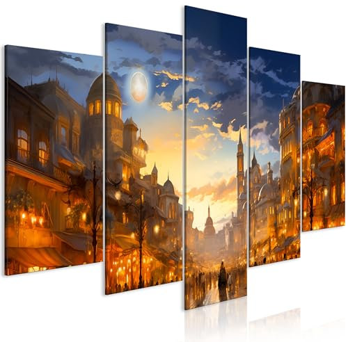murando - Acoustic Canvas Wall Art Landscape 100x50 cm 5 pieces - Picture With Acoustic Foam Sound Absorption Print Image Artwork Room Acoustics Soundproofing City Panorama Jerusalem d-H-10021-b-c