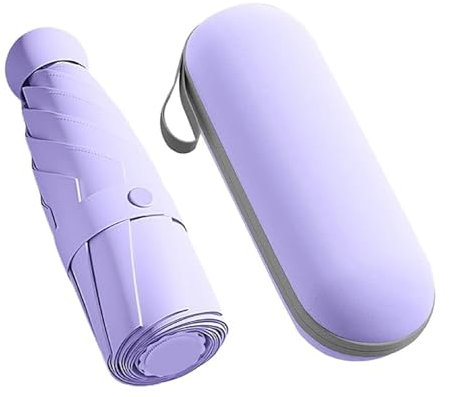 Kiuiom Paraguas de Viaje Plegable,Paraguas de Bolsillo Portátil,Compacto Resistente al Viento,6 Costillas,Mini Paraguas del Sol,para Hombre Mujer Protección UV Impermeable Paraguas Plegable (Morado)