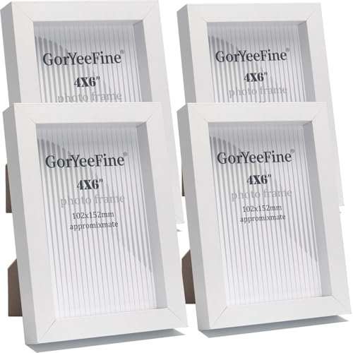 White 4X6 Inch wood Photo Frame Set of 4, Boxed Gallery Picture Frames 6X4'' 4Pack With Glass Window for Tabletop or Wallmounted,Oxford Modern Gallery Picture Frame 4X6 Inch