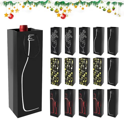 QINERSAW 15 Pcs Pochettes Cadeaux Sacs de Bouteilles 35 * 11 * 9cm Sac Cadeau pour Bouteille de Vin en Carton Sac Carton Bouteille Sac à Vin Carton pour Anniversaire Mariage Fête Noël