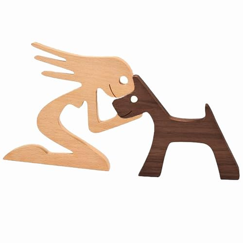 Hoshisea Estatua de Madera para Perro, Tallado de Madera para Perros, Figura Madera Estatua Perro, Adecuado para Decoración de Escritorio, Decoración de Oficina, Regalo para Amantes de Los Perros