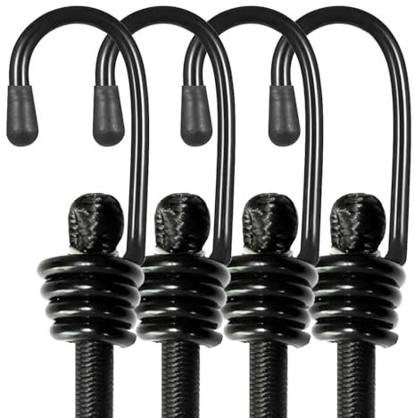 Bungee Cords with Hooks, 24inch Pack of 4 Elastic Bungee Straps, Heavy Duty Weatherproof & UV, Resistant Elastic Bungee Straps for Securing Luggage,Camps, Tarps,Motorcycle,DIY