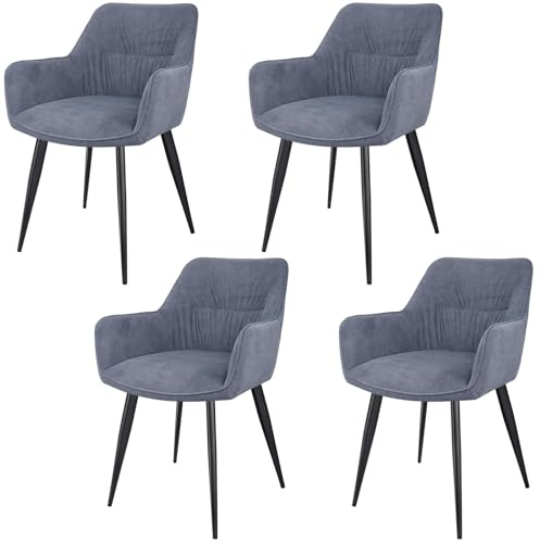 LEWE Lot de 4 Chaises de Salle à Manger, Chaise de Cuisine avec Accoudoirs, Dossier, Chaises Fauteuil Rembourrées, Pieds en Métal, pour Cuisine, Salon, Bureau, Coiffeuse