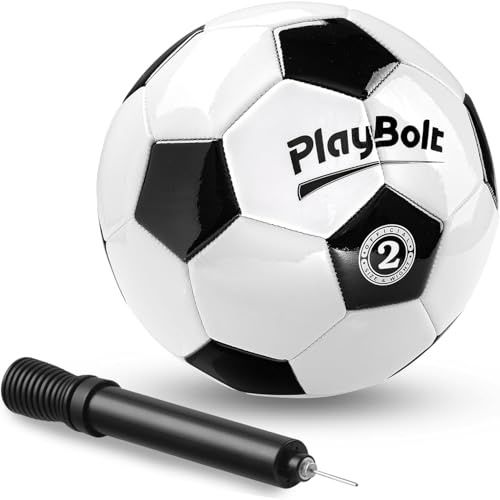 PlayBolt Ballon de Football Taille 2, Cuir PVC Haut de Gamme, avec Pompe. pour Enfants, Adolescents et Adultes. Idéal entraînement, Match ou Jeu. Lot de 1