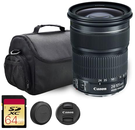 Canon EF 24-105mm f/3.5-5.6 is STM Lens | Versatile Standard Zoom with Image Stabilization & Smooth STM Autofocus | Great for Travel & Everyday Photography (9521B002) + Shoulder Bag + 64GB Card