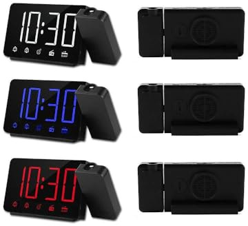 Réveil de Projection avec Radio FM, projecteur 180 °, Fonction Snooze, 4 variateurs, Double Alarme, Chargement USB, Horloge numérique pour Chambres à Coucher (Blanche)