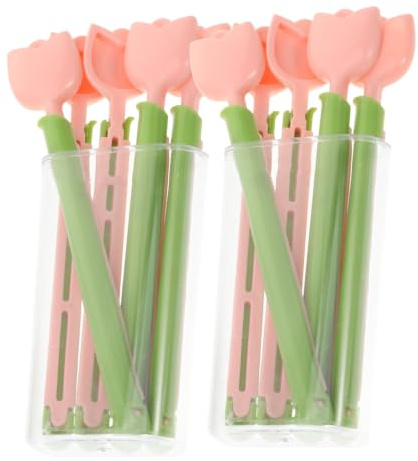 MAGICLULU 2 Ensembles Pinces à Sachets pour Chips, Clips pour Emballages Alimentaires, Forme Tulipe, Plastique Rose, Boîte de Rangement Magnétique, pour Sceller les Snacks et Protéger
