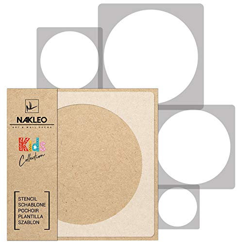 NAKLEO Pochoirs de Peinture pour Enfants, 5 pièces 9x9 à 34x34cm, Modèle de Dessin en Plastique, Réutilisables, Cercle Point Géométrique, DIY Bricolage Décoration Chambre, Mur Meubles Papier