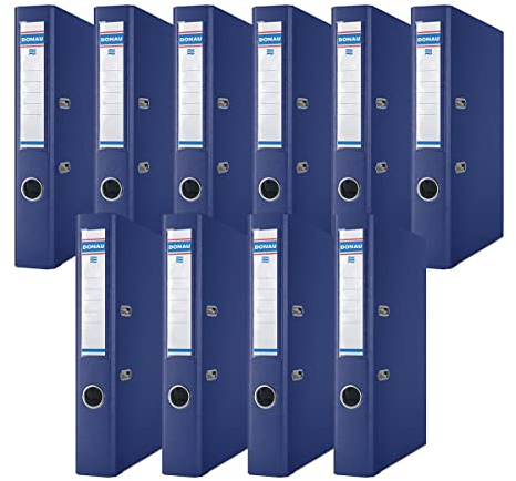 Donau Premium Ordner Schmal 10er Pack/DIN A4 / 5 cm / 10 Stück/Navy blau/Kunststoffbezug PP/Carton Papier Schlitzordner Büroordner Aktenordner Ringordner/Grünen Punkt