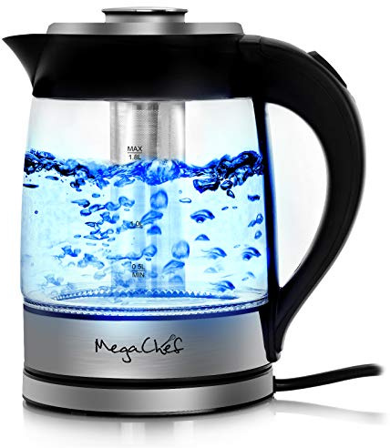 MegaChef 1.8Lt. Glass Body and Stainless Steel Electric Tea Kettle with Tea Infuser