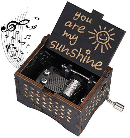 Heveer Music Box Wooden Hand Crank Music Boxes You are My Sunshine Musical Box Gift for Birthday Christmas Valentine's Day Home Decoration Crafts Black