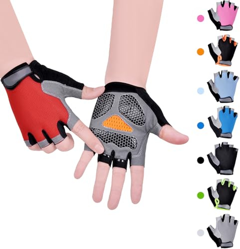 CubePlug Kids Boy Girl Cycling Climing Half Finger Gloves GEL Padded BMX Bike Fingerless [SPI] (S, Red)