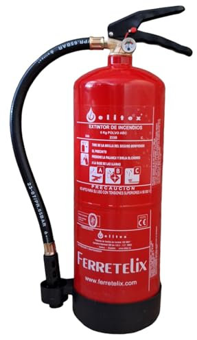 FERRETELIX® Extincteur 6 kg Poudre ABC Haute Efficacité 34A 233B C – Avec Support Mural Homologué CE0029 – Fabrication 2025