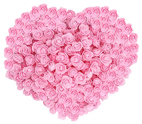 Gearific 200 teste di rose artificiali mini, rose artificiali in schiuma per fai da te, artigianato, matrimonio, festa, San Valentino, decorazione per la casa (rosa)