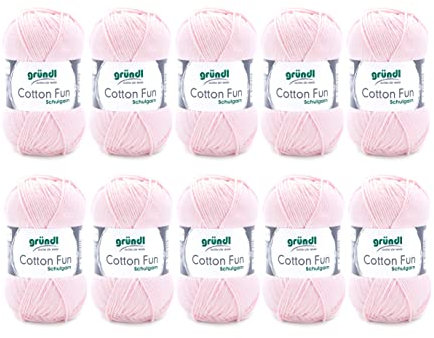 Gründl Wolle Cotton Fun - Wolle zum Häkeln - Strickgarn - Häkelgarn - Pflegeleicht und hautfreundlich - 100 % Baumwolle - 10 Knäuel 50 g / 115 m - Nadelstärke 3 - 4 - Orchidee