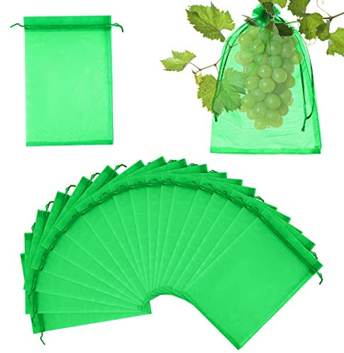 Vicloon Traubenschutzbeutel,64 Stücke 20 x 30cm Garten Netzbeutel,Garten Netzbeutel Schutz,Organzabeutel für Weintrauben,zum Schutz vor Wespenfrass, Kirschessigfliege,Andere Insekten(Gras-Grün)