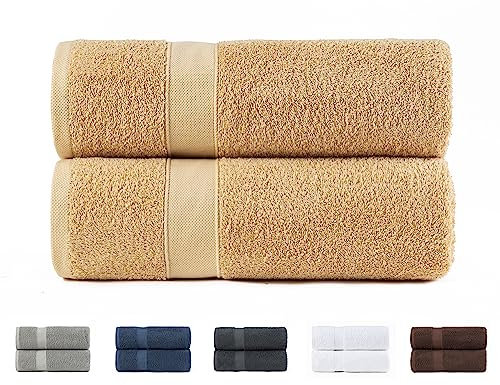 Todocama 2 Duschtücher, 100% Baumwolle, 550 g/m², extra weich, sehr saugfähig und schnell trocknend, Maße 70 x 140 cm, Beige