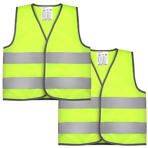 Firtink 2 Pieces Hi Vis Vests for Kids,High Visibility Reflective Safety Vest,High Vis Vest,Hi Safety Vests,High Vis Jacket with Reflective Strips for Kids Outdoor (M)