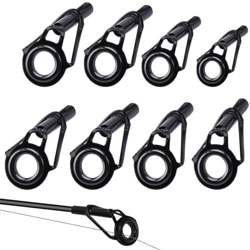 KGDUYC 8 Stück Schwarz Rutenspitzen Reparaturset Edelstahl- Keramik Rutenspitze Ersatz Angelruten,Angelrute Reparatur Kit,Ersatz Enthusiasten des Süß- und Salzwasserangelns