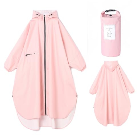 Ynport Crefreak Cappotti Antipioggia Lunghi Impermeabili da Donna Poncho Antipioggia Leggero Ripiegabile Abbigliamento Antipioggia con Cappuccio Giacca a Vento con Maniche e Tasca (Rosa)