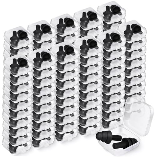 Trelaco 100 Pairs Silicone Ear Plugs Bulk with Case Nrr 29db, Black