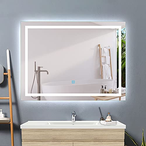Acezanble Badezimmerspiegel mit Beleuchtung,80x60cm LED Badspiegel Rechteckiger Spiegel mit Touch Beschlagfrei Kaltweißes Licht,Wandspiegel Energiesparend IP44