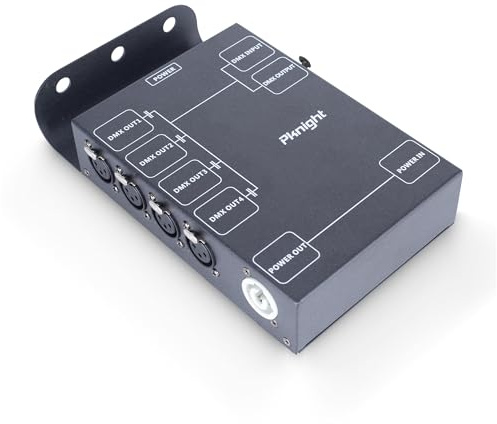 Pknight 4-Channel DMX Signal Splitter with Optical Isolation and PowerCON Linking Signal Amplifier Distributor for Stage Lighting (4 CH DMX Splitter)