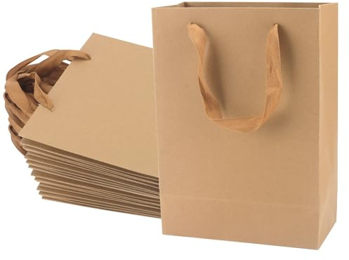 MAHIONG 30 PCS Brown Paper Bags with Handles, 28 x 10 x 20 cm 250g Kraft Paper Gift Bags Shopping Carrier Parties Bag for Grocery, Boutique, Retail, Merchandise, Wedding