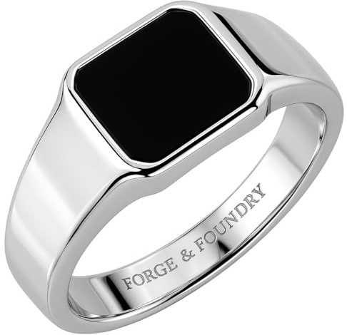 Forge & Foundry Anillo de plata con incrustaciones de ónix para hombre