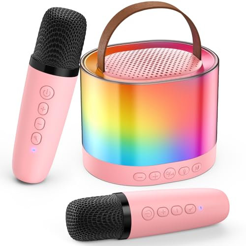 JAYUXIAN Karaoke para Niños, Karaoke 2 Micrófonos Inalámbricos, Altavoz Bluetooth Portátil con 2 Micrófonos, Karaoke Micrófonos Infantil Soporte para TF Card/AUX/Bluetooth