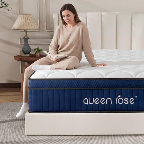 Queen Mattress, 12 Inch Hybrid Euro Top Mattress in a Box, Cooling-Gel Memory Foam, Pocket Spring Support, Medium Firm, Fiberglass-Free Bed Mattress with 365-Night Trial