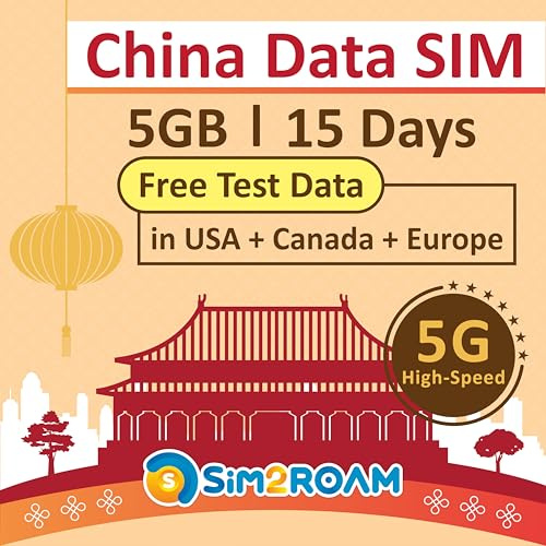 SIM-kort endast för Kina 15 dagar|Kina och Macau|5 GB 5G/4G höghastighetsinternetdata|Gratis testdata i Europa|obegränsad internetåtkomst, support för Google, Facebook, What's app, Instagram och mer
