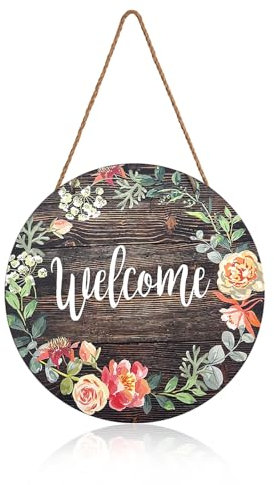 XQMMGO Placa de bienvenida decorativa para puerta de casa, cartel de bienvenida para puerta exterior, placa de madera personalizada, cartel rústico de madera para colgar (marrón)