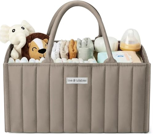 kärlek & vaggvisor blöja caddie organisatör, snygg babykorg, blöjförvaring, nödvändigheter för nyfödda, baby shower lista present (mocka)