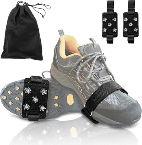 DIELOVEHUA Steigeisen für Wanderschuhe, Anti Rutsch Schuhspikes, Schuhkrallen mit 5 Edelstahl Zähne Spikes, Ice Klampen, Spikes für Schuhe Winter, Hiking Walking