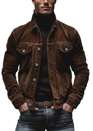 Oanviso Giacca di Velluto Uomo Giacca in Velluto a Coste Casual Classica Retrò Giacca con Bottoni Cargo Giacche da Lavoro Outdoor Regular Fit Cappotto A Marrone XS