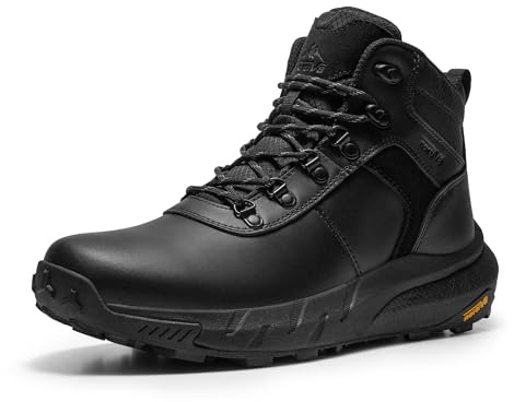 NORTIV 8 Men's Waterproof Leather Walking Boots | Lightweight Non-Slip Work Boots for Warehouse, Yard, Landscaping and Delivery