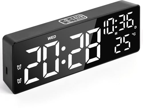 flintronic Digitaler Wecker, LED Wecker Digital mit Großen Temperaturanzeige, Tischuhr mit 2 Alarmen, Digital Uhr Typ-C Netzbetrieben, Nachttischuhr mit Snooze/Regelbarer Helligkeit/DST, 12/24HR