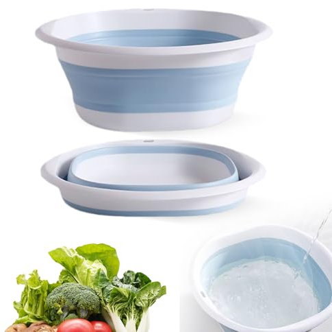 Collapsible Washing Up Bowl, 2 Pcs Foldable Wash Basin 5L Collapsible Bowls Blue Small Washing Up Bowl Portable Silicone Folding Basin for Kitchen Sink Outdoor Camping