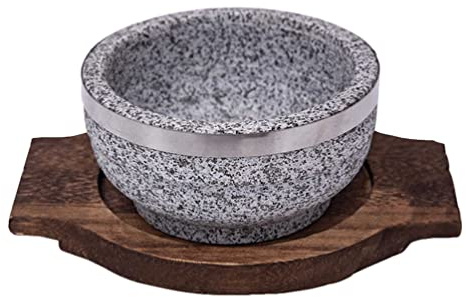 Juego de cuencos coreanos Dolsot Bibimbap – Cuencos de cerámica con base de madera – Ideal para cocina coreana arroz y servir – Utensilios de cocina para hornear
