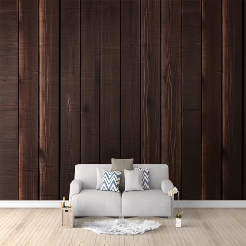 WHUOEUCO Papier Peint Mur En Bois Marron Foncé 200x140 cm Papier Peint Panoramique Effet 3D, Peinture Murale intissé Grande, pour Moderne Salon Chambre TV Fond