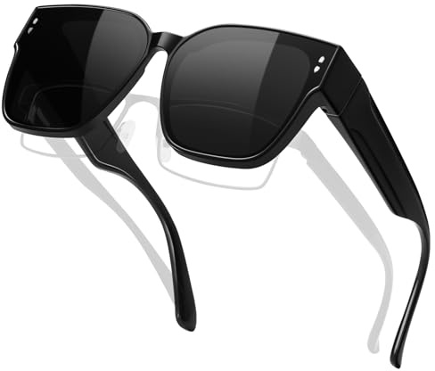 KANASTAL Surlunettes de Soleil Homme Femme Polarisées UV400 Carrées Oversize Tendance - Monture TR90 Noir Brillant Mode, Verres Noirs