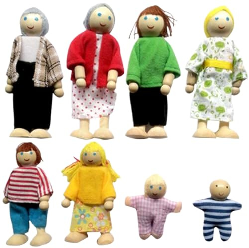 The Doll House Komplettera dockfamiljen uppsättning trä med rollhus familj flyttbar konst familj för varm inredning av 8