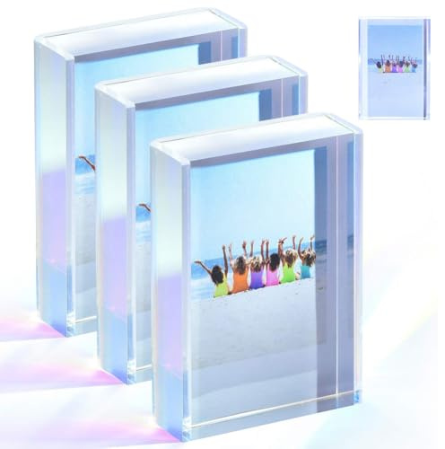 LUPATDY Marco de fotos acrílico para fotos Instax Mini de 2 x 3 pulgadas, marco de fotos iridiscente Polaroid para decoración de escritorio, mini marco de fotos instantáneo para Fujifilm y película