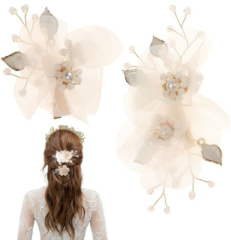 Pinzas Para El Pelo Con Perlas 2 Piezas | Accesorios De Perlas Para El Cabello Niñas - Accesorio Para Peinados Con Diseño Elegante Para Novia Damas De Boda Playa