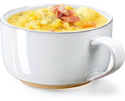 NUTRIUPS Keramiska soppskålar med handtag, 900 ml soppmugg i mikrovågsugn med lock, soppkopp och behållare med handtag, för flingor, ramen, nudel, havregryn (bondgårdsvit)