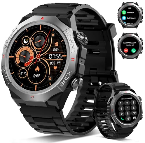 Atheewon Militär Smartwatch Herren Damen, Smart Watch mitTelefonfunktion 1,39 Touchscreen, 110+ Sportmodi Fitnessuhr für iOS Android